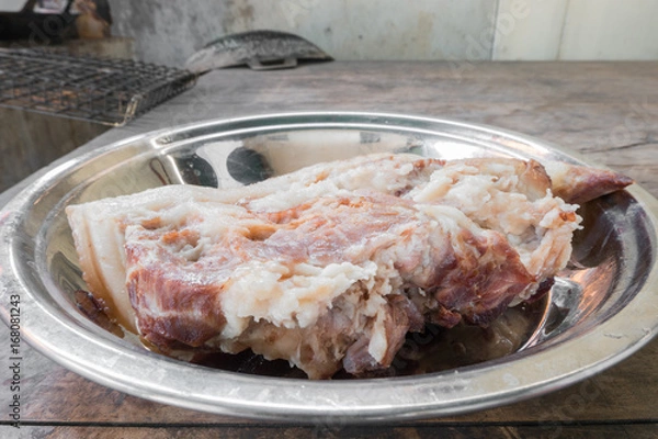 Fototapeta boil pork in steam pot, selective focus;