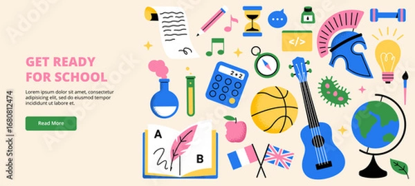 Fototapeta A colorful banner with educational elements. Perfect for promotion materials, school projects, and creative teaching designs.