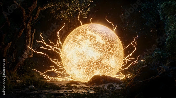 Fototapeta Glowing Sphere In Dark Forest