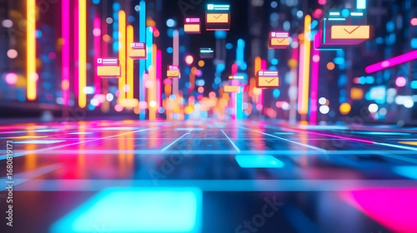 Fototapeta Dynamic Neon City Digital Communication