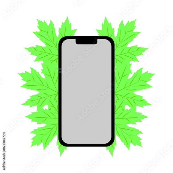 Obraz Smartphone with Green Leaf Background – Eco Technology Vector Illustration