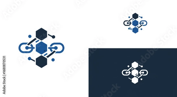 Fototapeta A digital representation of a blockchain network with interconnected hexagons and chain links design