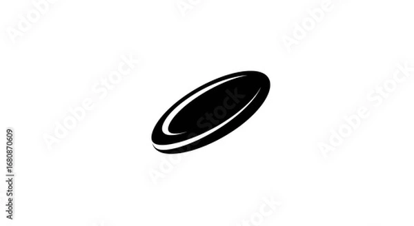 Fototapeta A minimalistic black and white illustration of an oval disc with a thin outline on a white background