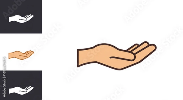 Fototapeta A graphic depiction of an open hand in various styles and colors on a white and dark background