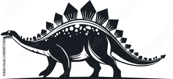 Obraz Stegosaurus Dinosaur Animal Vector Logo in Black and White, Minimalist and Clean Design, Ideal for Wildlife Branding, Nature Illustration, and Distinctive Animal Identity
