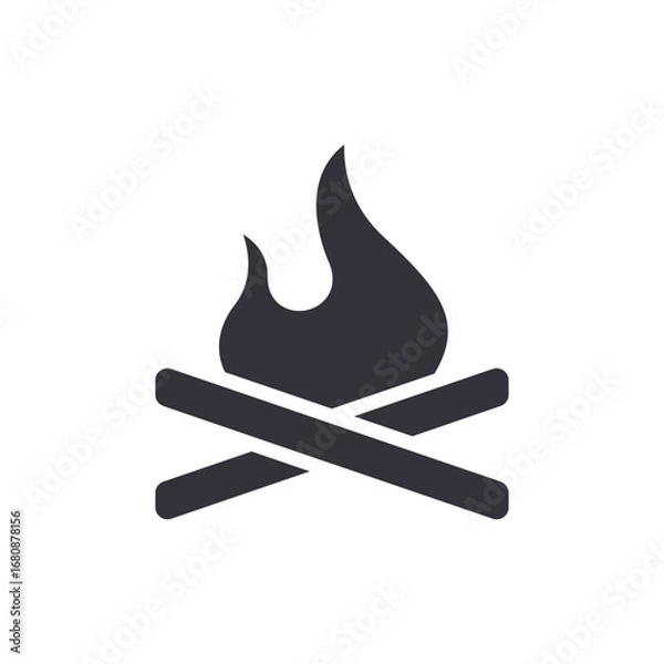 Fototapeta Stylized Campfire Icon With Crossed Logs And Flickering Flame Emitting Light