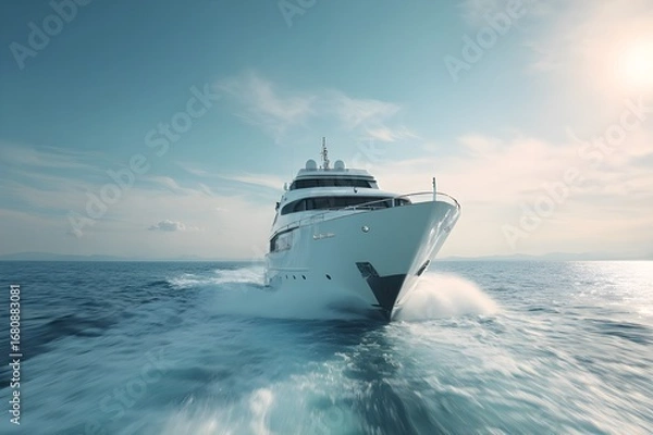 Fototapeta Yacht running, lens slowly rotating to the front yacht