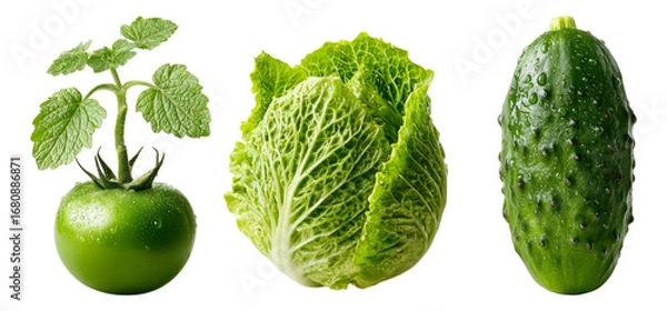 Fototapeta Fresh Green Vegetables on a Transparent Background for Design Use