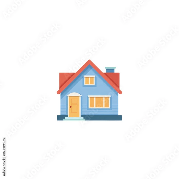 Fototapeta Charming illustration of a cozy blue house with orange roof and window accents, perfect for home-related designs and projects.