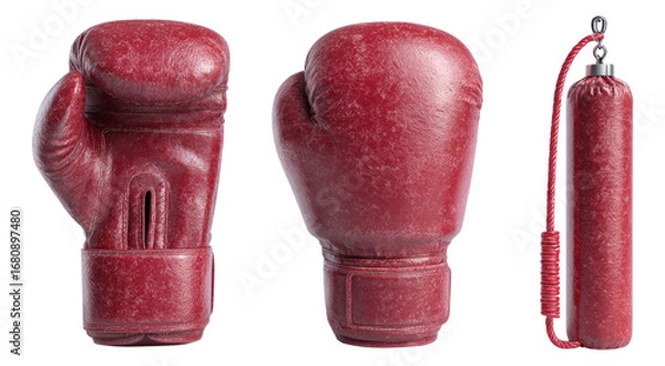 Fototapeta High-Quality Red Boxing Gloves with Jump Rope on Transparent Background