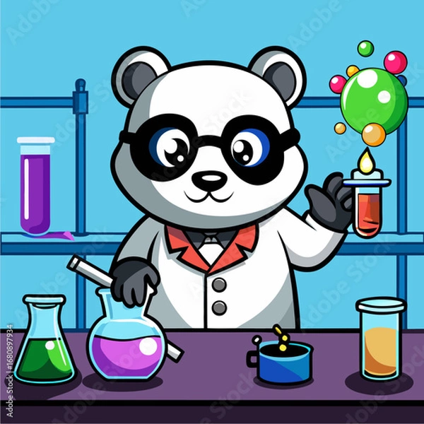 Obraz Playful panda scientist wearing goggles