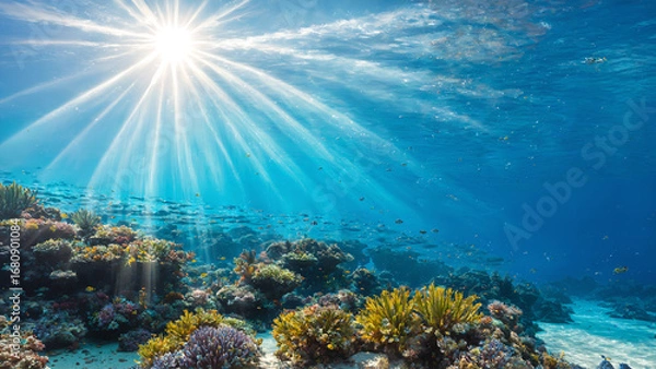 Fototapeta Shimmering Sun Rays Over a Coral Reef