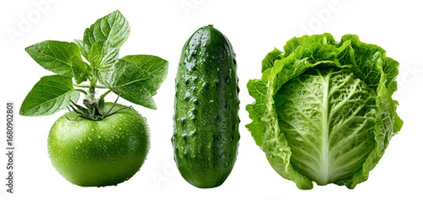 Fototapeta Fresh Green Vegetables on Transparent Background for Culinary Use
