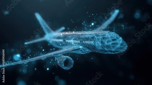 Fototapeta Futuristic Passenger Jet in 3D Hologram Style