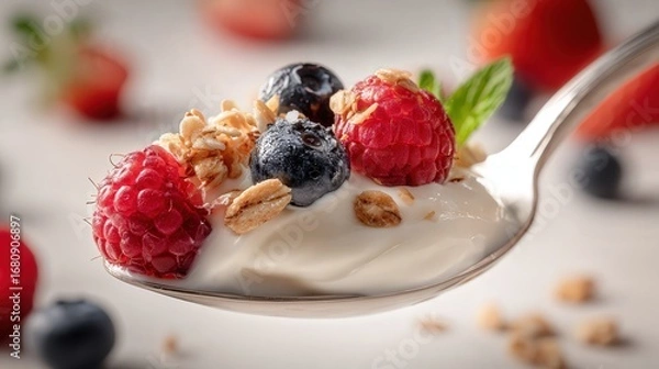 Fototapeta Close-Up of Berry Yogurt Parfait with Granola
