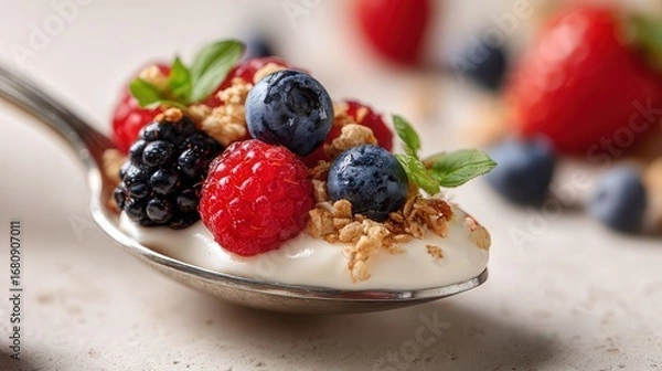 Fototapeta Close-Up of Berry Yogurt Parfait with Granola