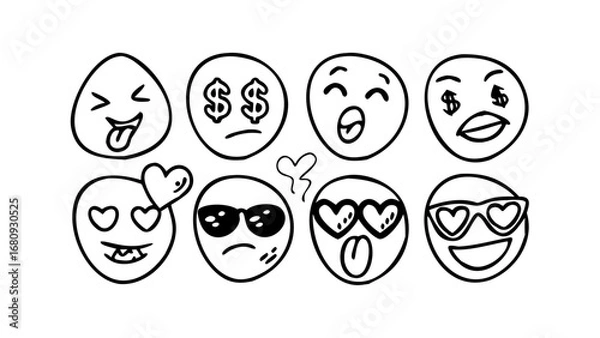 Fototapeta Whimsical Doodle Faces with Expressive Eyes emoji