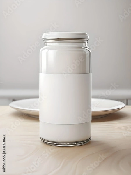 Fototapeta Glass Food Jar with White Label Mockup