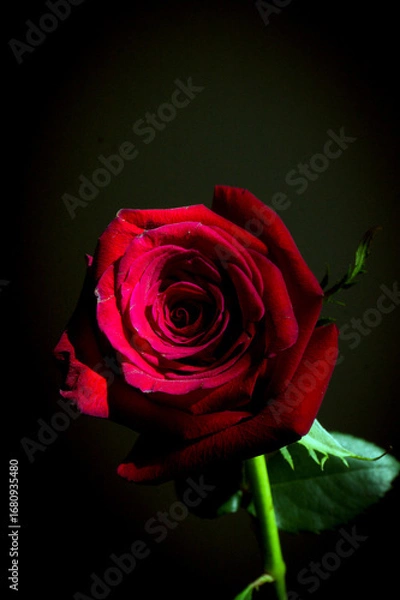 Obraz Fully open red rose on black background