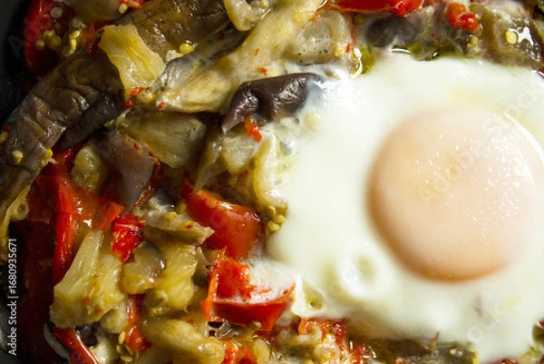 Obraz Cooked vegetables with poached egg