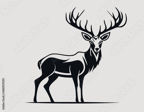 Obraz Deer Animal Vector Logo in Black and White, Minimalist Design, Ideal for Wildlife Branding, Nature Illustration, and Unique Animal Identity
