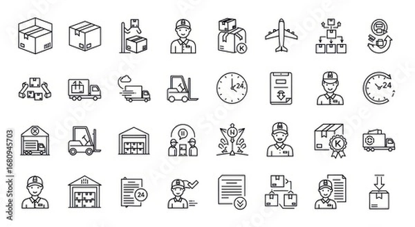 Obraz Collection of logistic and delivery service icons on a white background