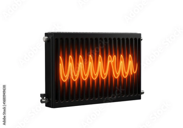 Fototapeta Isolated heat radiator with orange glow, heating system, energy efficiency concept