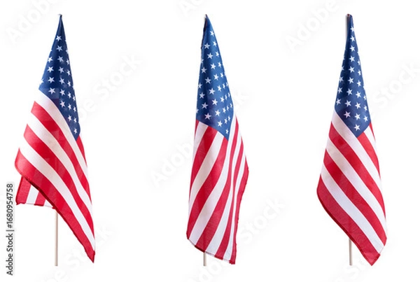 Obraz Set of USA flag isolated on transparent backdrop, representing liberty and democracy. American flag for Memorial Day, Veterans Day, Independence Day, and national celebration designs.
