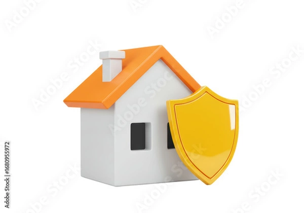 Fototapeta Isolated depiction of a house secured with a shield, home protection and insurance concept