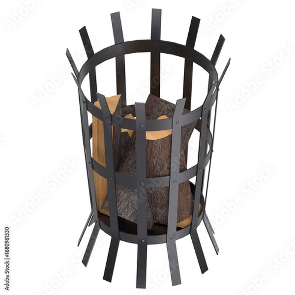 Obraz 3D rendering illustration of a fire pit basket with wood logs