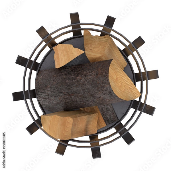 Obraz 3D rendering illustration of a fire pit basket with wood logs
