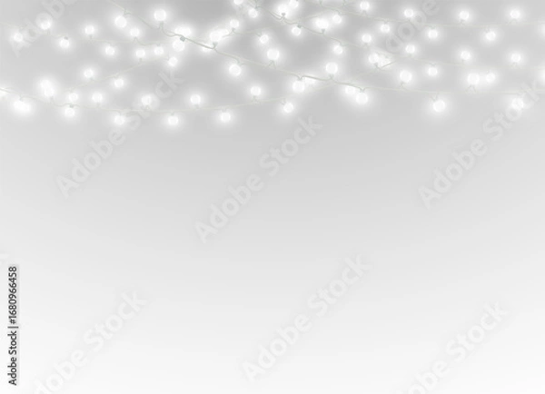 Fototapeta party holiday lamp abstract glow decoration garland festive string winter isolated christmas light bright transparent chain gold white illustration