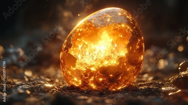 Fototapeta Illuminated egg with glowing interior luminous sphere fiery core concept for fantasy themes