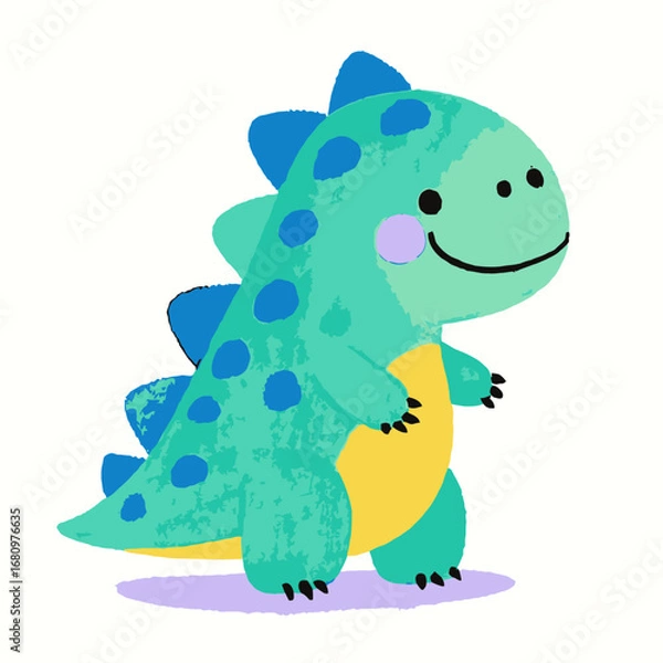 Obraz A beautifully illustrated watercolor composition showcasing a variety of small and large dinosaurs, including a gentle apatosaurus, a playful baby triceratops