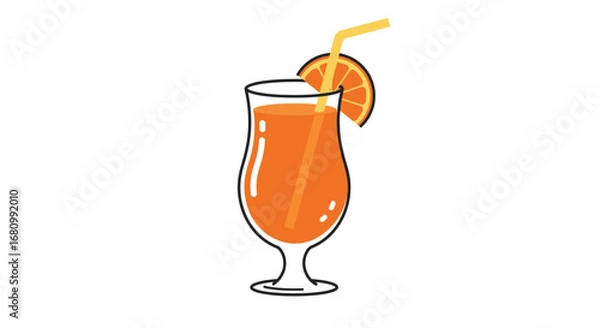Fototapeta Refreshing orange juice in a tall hurricane glass with a slice of orange and straw