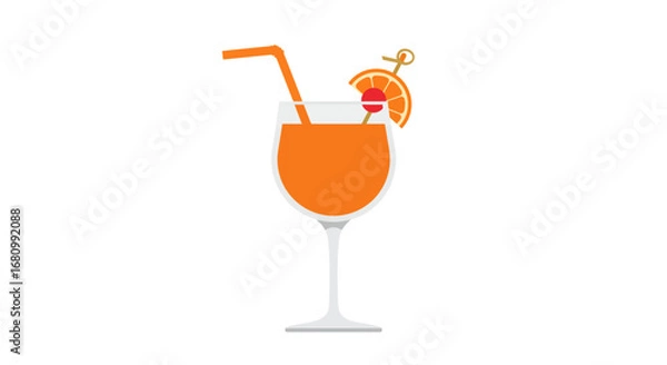 Fototapeta Refreshing orange cocktail with straw and fruit garnish in a tall glass on a white background