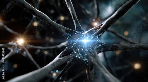 Fototapeta Neural network fading into depth, data perspective grid