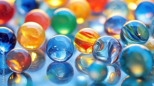 Obraz A set of colorful marbles scattered on a transparent surface.