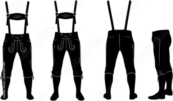 Fototapeta Four black leather lederhosen outfits silhouette
