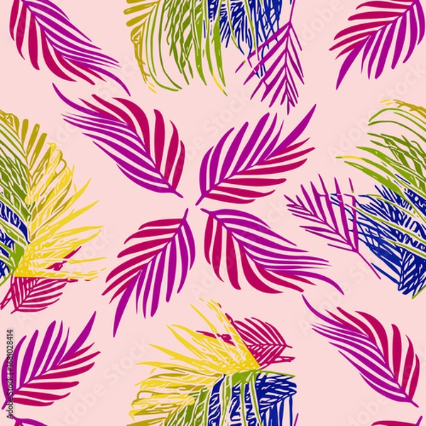 Fototapeta Vector - tropical leaves seamless pattern, colorful template.