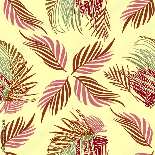 Fototapeta Vector - tropical leaves seamless pattern, colorful template.