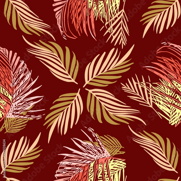Fototapeta Vector - tropical leaves seamless pattern, colorful template.