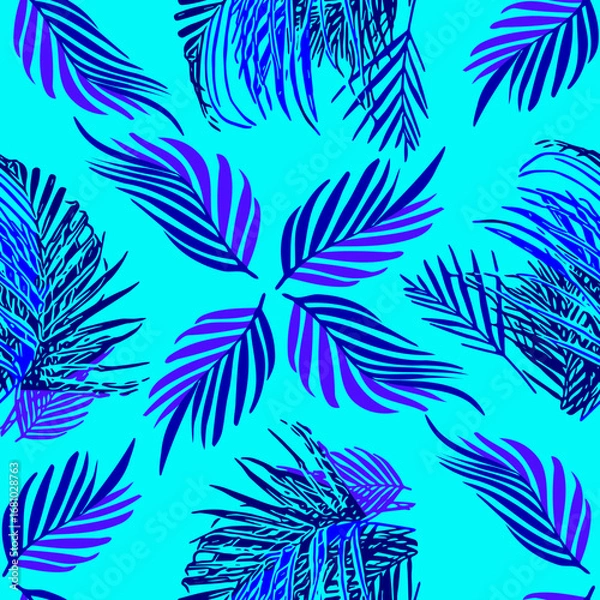 Fototapeta Vector - tropical leaves seamless pattern, colorful template.
