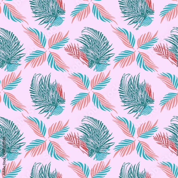 Fototapeta Vector - tropical leaves seamless pattern, colorful template.