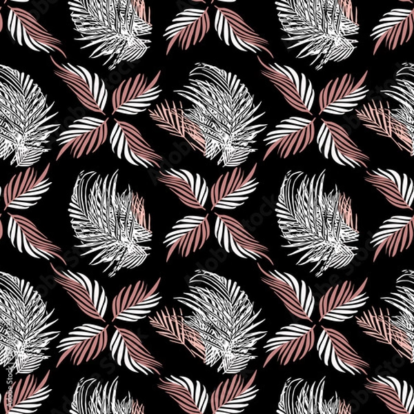 Fototapeta Vector - tropical leaves seamless pattern, colorful template.