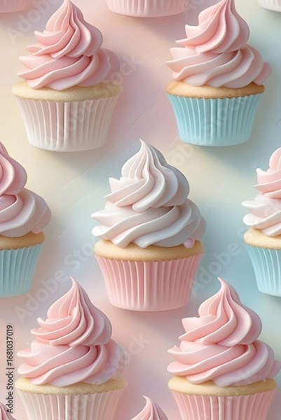 Fototapeta "Heavenly Pastel Cupcake Swirls in Soft Dreamy Color Palette .Background and Wallpaper"
