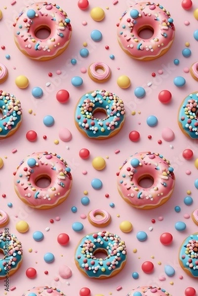 Fototapeta "Vibrant Rainbow Donuts Explosion on Playful Pastel Canvas .Background and Wallpaper"
