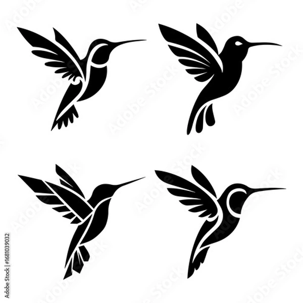 Fototapeta Hummingbird tattoo silhouette isolated on white background