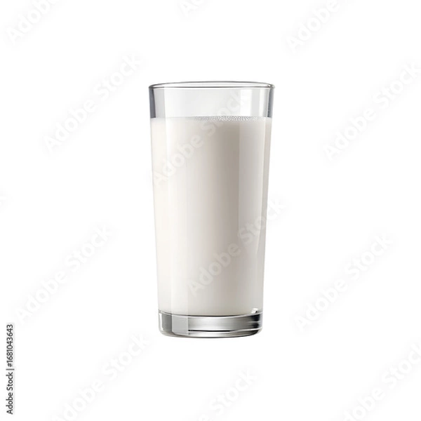 Fototapeta Minimalist style photo of single glass of milk with reflection on glossy white surface