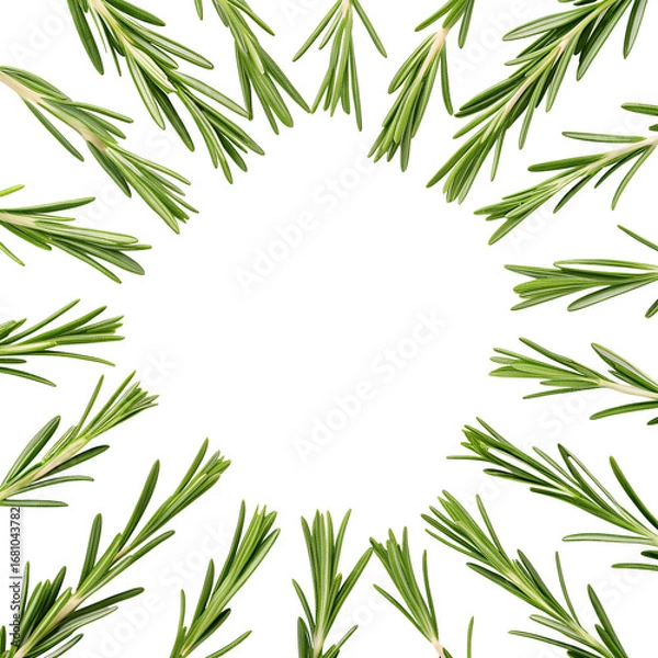 Fototapeta Flat lay of assorted rosemary sprig arranged as as a circle, isolated on a transparent background